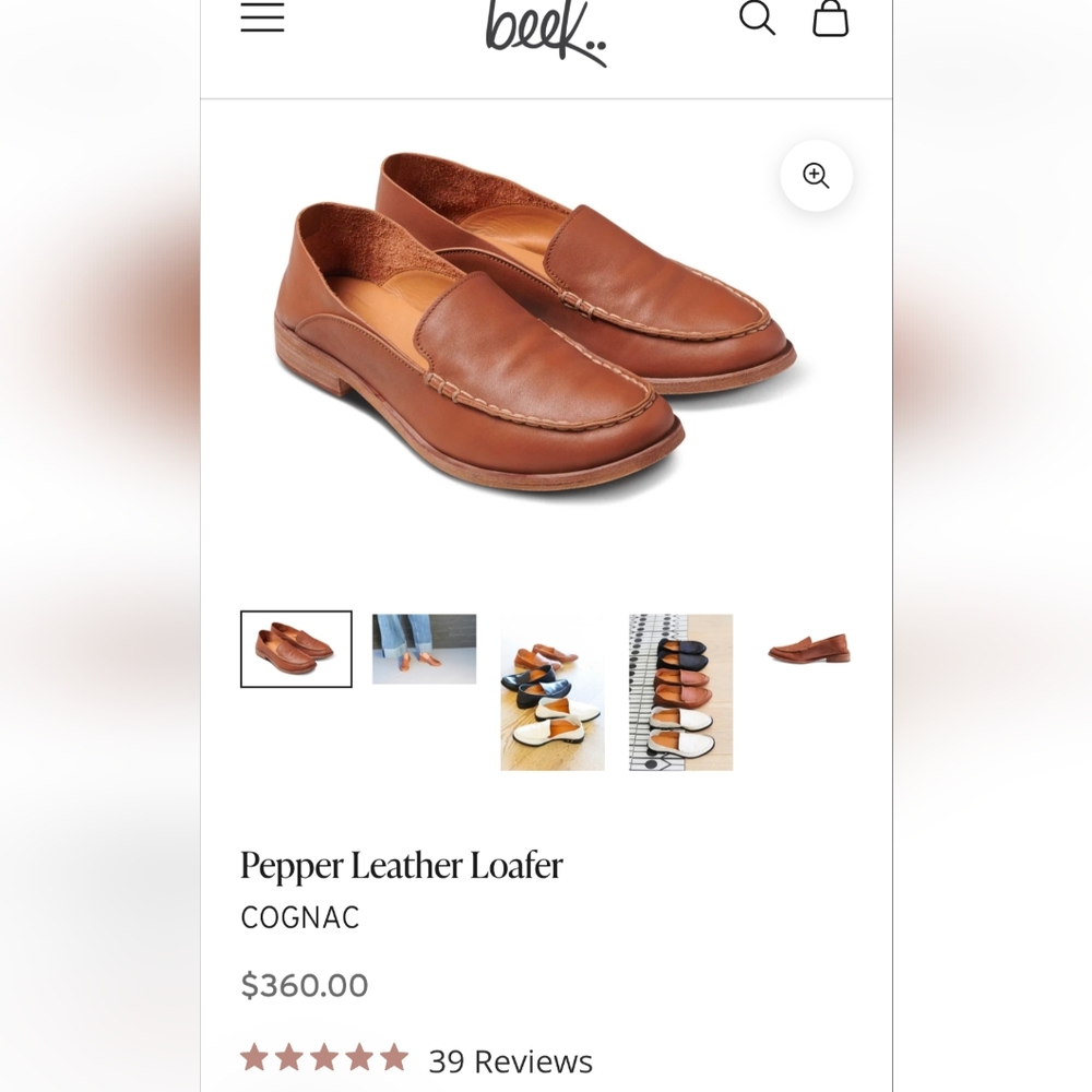 Beek Pepper Leather Loafer. Brown Leather Flats Timeless Slip-On Design
